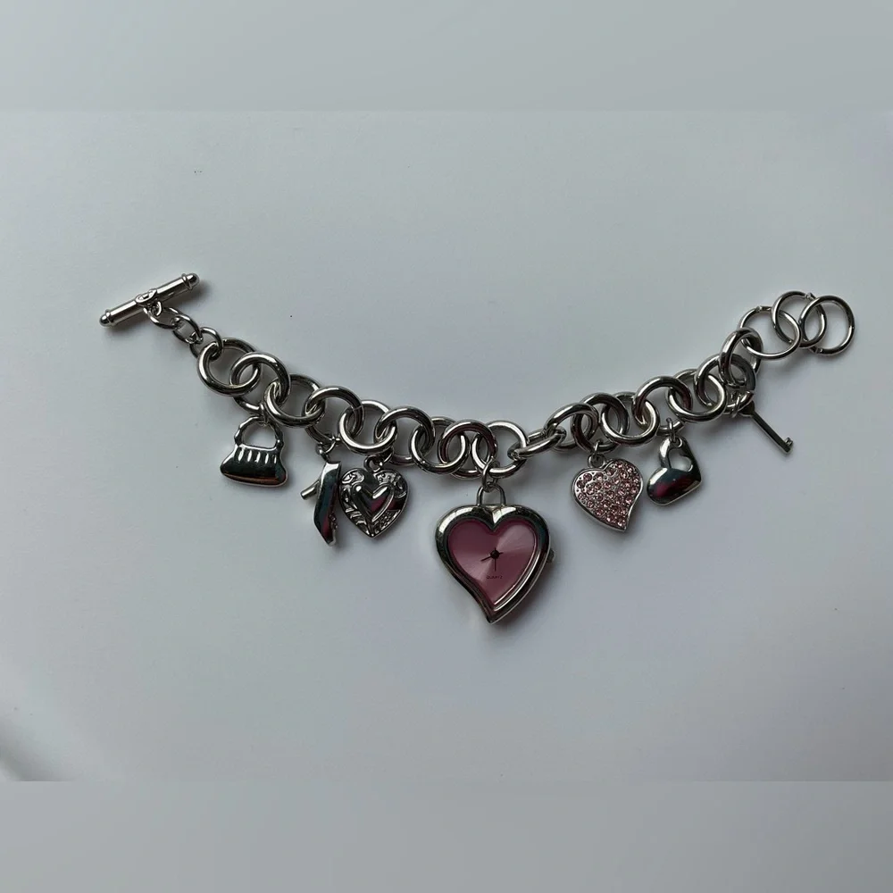Y2k Eras Watch Bracelet Charms Baby Pink Bling Jewelry Accutime Quartz Vintage